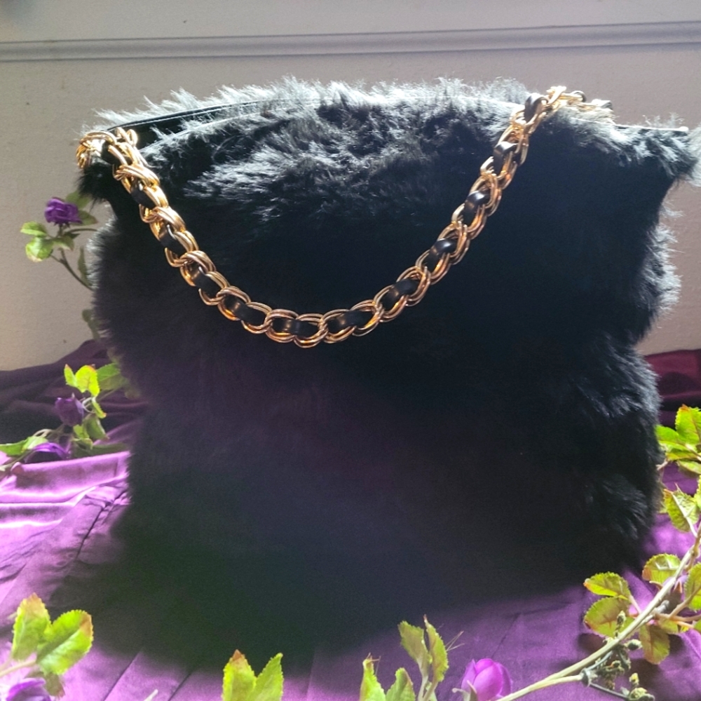Pardox leather black fur handbag purse